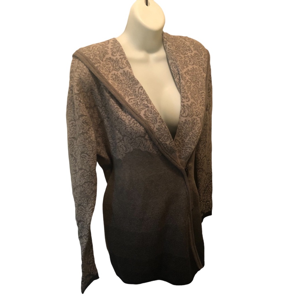 Athleta Ashtee Gray Ombré Damask Hoodie Sweater M Thumb Holes Fall Weather M